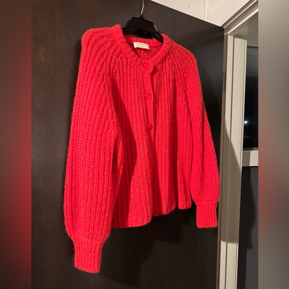 Sezane Vibrant Red Knit Cardigan